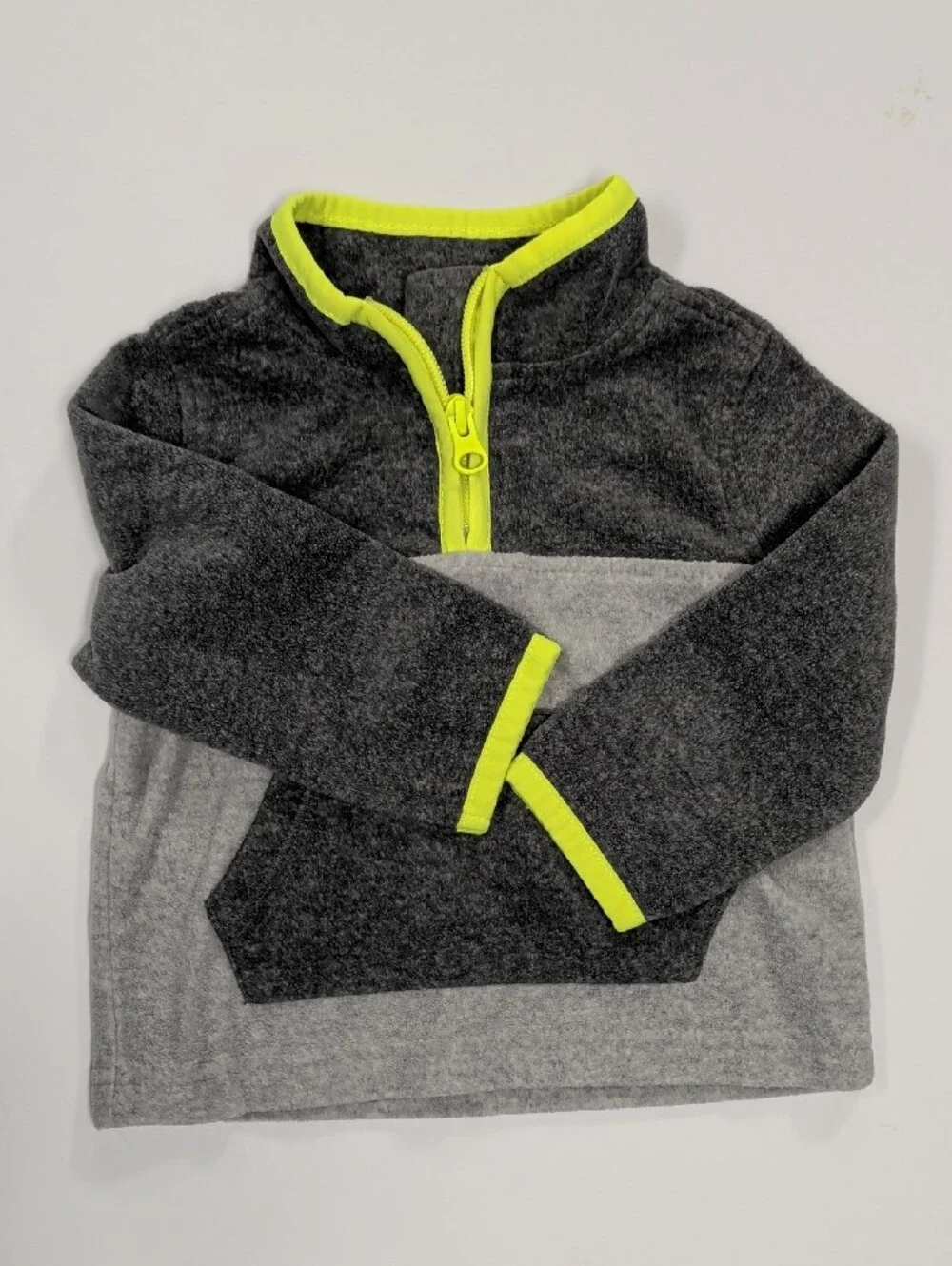OshKosh B'gosh Charcoal & Light Gray Quarter-Zip with Neon Yellow Trim 12 Mos